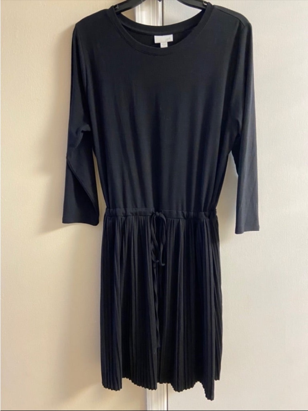 J. Jill Black Long Sleeve Pleated Waist Tie Dress Large petite